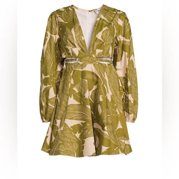 NEW Walter Baker Janelle Leaf Print Plunging Mini Dress - Picture 3 of 4